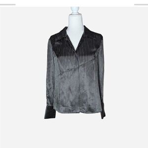 Kate Hill Black and White Striped Dress Shirt